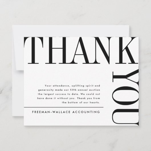 Schwarzer und weißer Großtext Dankeskarte (Vorderseite)