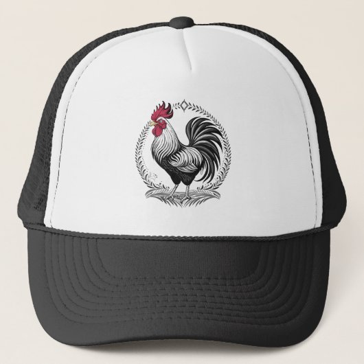 Schwarzer und weißer Hahn Truckerkappe (Vorderseite)