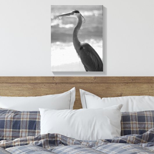 Schwarzer und weißer Heron am Strand 11x14 Leinwanddruck (Insitu (Schlafzimmer))