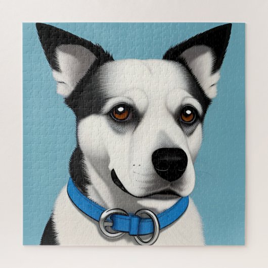 Schwarzer und weißer Hund mit blauem Collar Puzzle (Vertikal)