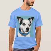 Schwarzer und weißer Hund mit blauem Collar T-Shirt (Vorderseite)