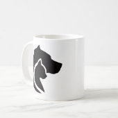 Schwarzer und weißer Hund und Katze Kaffeetasse (Vorderseite Links)