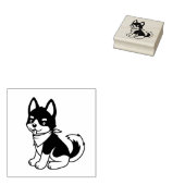 Schwarzer und weißer Husky Welpenhund Gummistempel (Stempel)