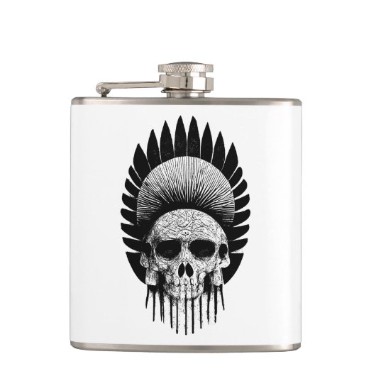 Schwarzer und weißer Indischer Schädel Flachmann (Vorderseite)