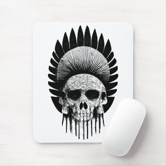 Schwarzer und weißer Indischer Schädel Mousepad (Mit Mouse)