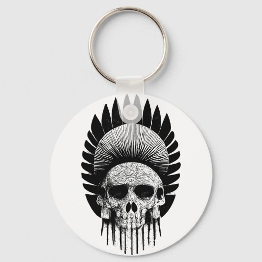 Schwarzer und weißer Indischer Schädel Schlüsselanhänger (Vorderseite)