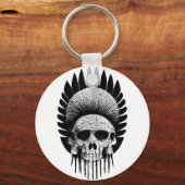 Schwarzer und weißer Indischer Schädel Schlüsselanhänger (Vorderseite)