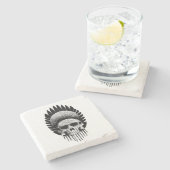 Schwarzer und weißer Indischer Schädel Steinuntersetzer (Seitenansicht)