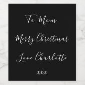 Schwarzer und weißer Individuelle Name Frohe Weihn Weinetikett (Einzelnes Label)