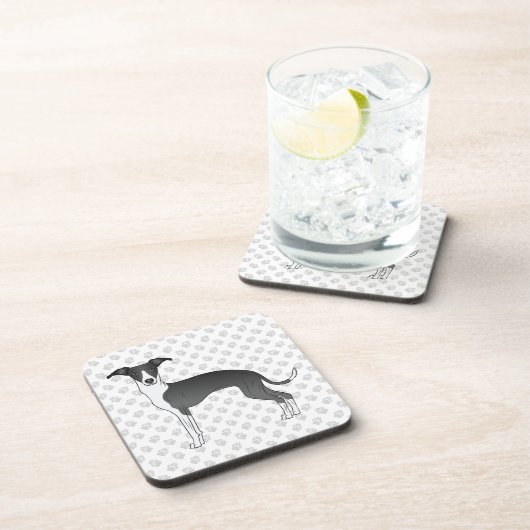 Schwarzer und weißer italienischer Grauhund mit Pa Getränkeuntersetzer (Rechte Seite)