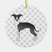Schwarzer und weißer italienischer Grauhund mit Pa Keramik Ornament (Vorne)