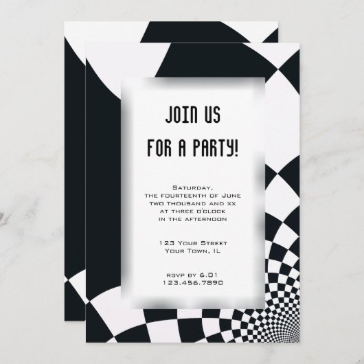 Schwarzer und weißer Karo Party Einladung (Vorne/Hinten)