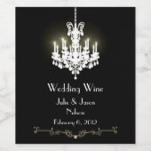 Schwarzer und weißer Kronleuchter Hochzeitswein Weinetikett (Einzelnes Label)
