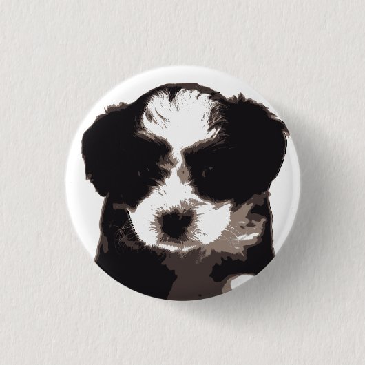 Schwarzer und weißer maltesischer Welpenhund Button (Vorderseite)