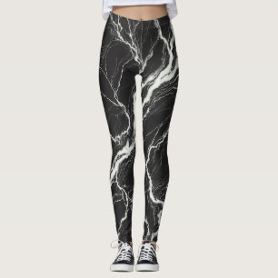 Schwarzer und Weißer Marmor-Look Chic Glamour Leggings