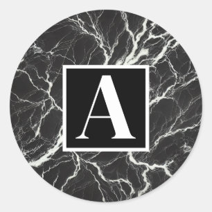 Schwarzer und Weißer Marmor-Look Chic Glamour Runder Aufkleber