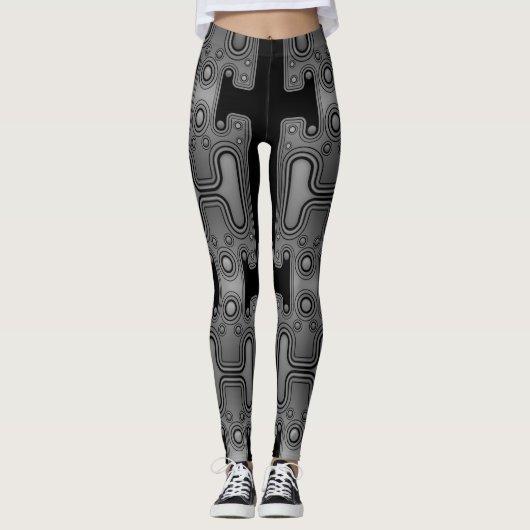 Schwarzer und weißer mechanischer Android-Futurist Leggings (Vorderseite)