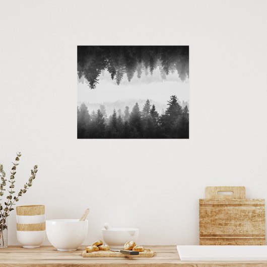 Schwarzer und weißer Nebelwald Poster (Küche)