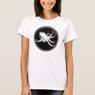 Schwarzer und weißer Oktopus Funny farbenfrohe Ten T-Shirt