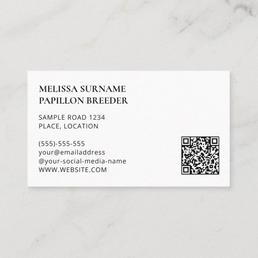 Schwarzer und weißer Papillenhund - Hundehund Visitenkarte (Rückseite)