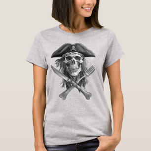Schwarzer und weißer Piratenschädel mit Utensid fü T-Shirt