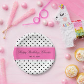 Schwarzer und weißer Polka-Dot mit heißrosa Geburt Pappteller (Party)