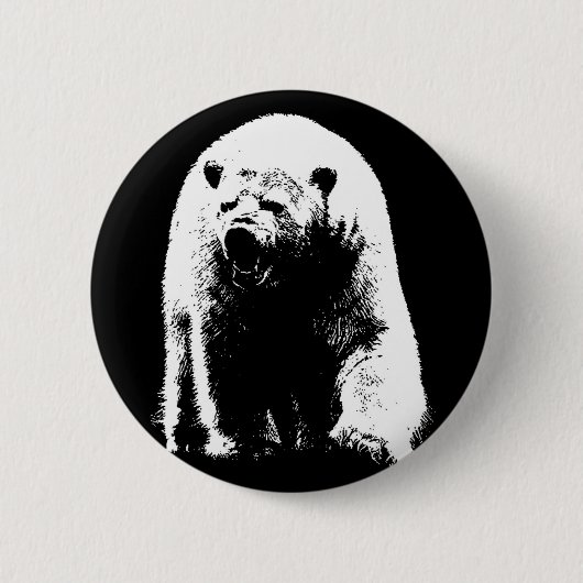 Schwarzer und weißer Pop Art Polar Bär Button (Vorderseite)