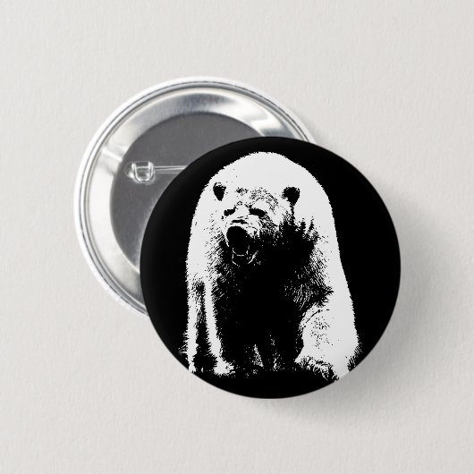 Schwarzer und weißer Pop Art Polar Bär Button (Vorne & Hinten)