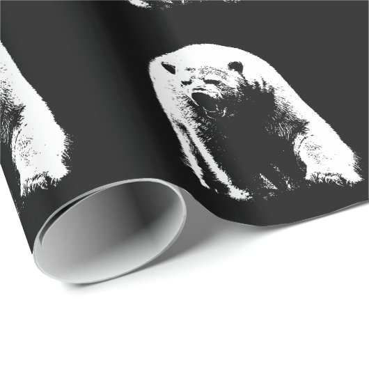 Schwarzer und weißer Pop Art Polar Bär Geschenkpapier (Rolleneckpunkt)