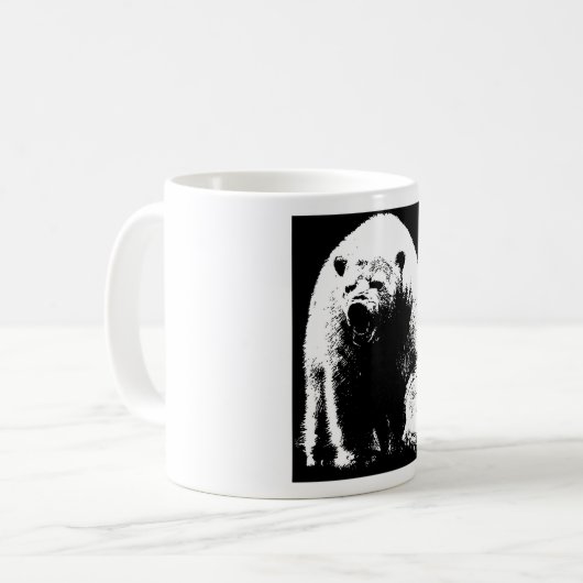 Schwarzer und weißer Pop Art Polar Bär Kaffeetasse (Vorderseite Links)