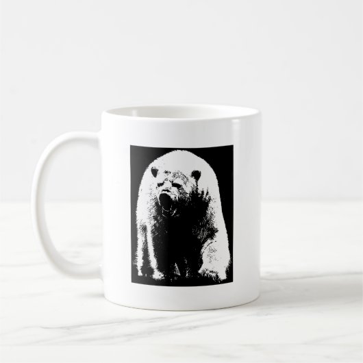 Schwarzer und weißer Pop Art Polar Bär Kaffeetasse (Links)