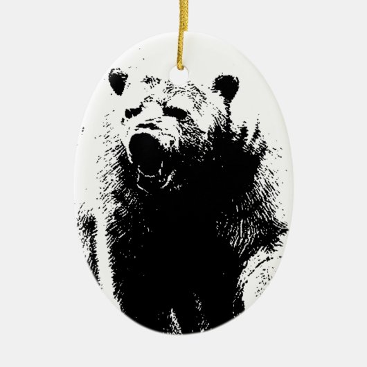 Schwarzer und weißer Pop Art Polar Bär Keramik Ornament (Vorne)