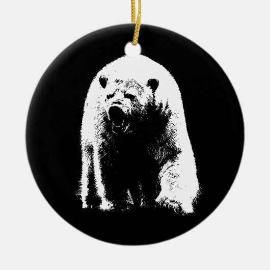 Schwarzer und weißer Pop Art Polar Bär Keramik Ornament (Vorne)