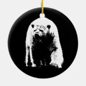 Schwarzer und weißer Pop Art Polar Bär Keramik Ornament (Hinten)
