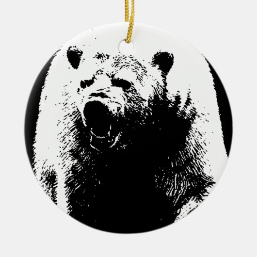 Schwarzer und weißer Pop Art Polar Bär Keramik Ornament (Vorne)