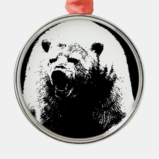 Schwarzer und weißer Pop Art Polar Bär Ornament Aus Metall (Vorne)