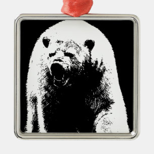 Schwarzer und weißer Pop Art Polar Bär Silbernes Ornament