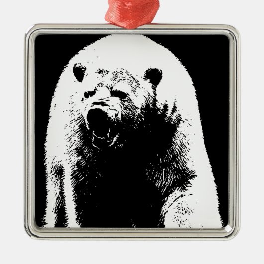 Schwarzer und weißer Pop Art Polar Bär Silbernes Ornament (Vorne)