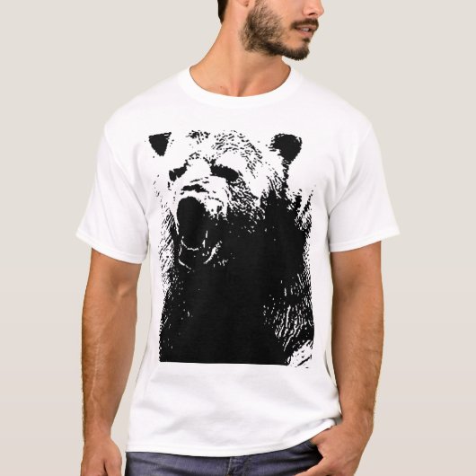Schwarzer und weißer Pop Art Polar Bär T-Shirt (Vorderseite)