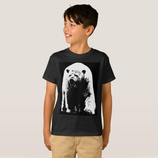 Schwarzer und weißer Pop Art Polar Bär T-Shirt (Vorne ganz)