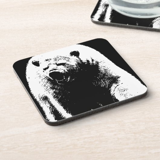 Schwarzer und weißer Pop Art Polar Bär Untersetzer (Linke Seite)