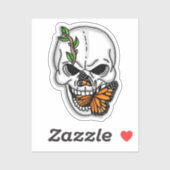 Schwarzer und weißer Schädel mit Monarch Butterfly Aufkleber (Blatt)