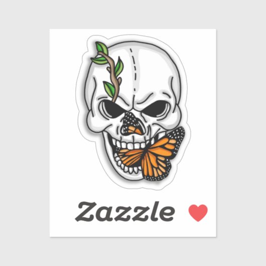 Schwarzer und weißer Schädel mit Monarch Butterfly Aufkleber (Blatt)