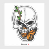Schwarzer und weißer Schädel mit Monarch Butterfly Aufkleber (Blatt)