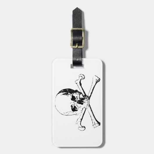 Schwarzer und weißer Schädel und Knochen Gepäckanhänger (Vorderseite vertikal)