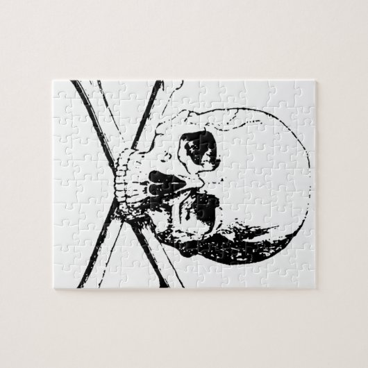 Schwarzer und weißer Schädel und Knochen Puzzle (Horizontal)