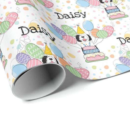 Schwarzer und weißer Schafaddel Geburtstag Geschenkpapier (Rolleneckpunkt)