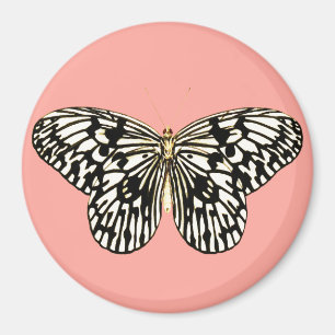 Schwarzer und weißer Schmetterling, korallenrosa H Magnet