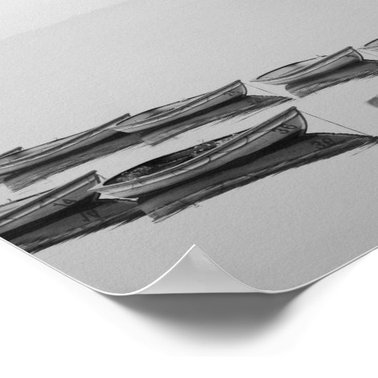 Schwarzer und weißer See mit Bootplakat Poster (Ecke)