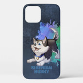 Schwarzer und weißer sibirischer Husky-Cartoon Wel Case-Mate iPhone Hülle (Rückseite)